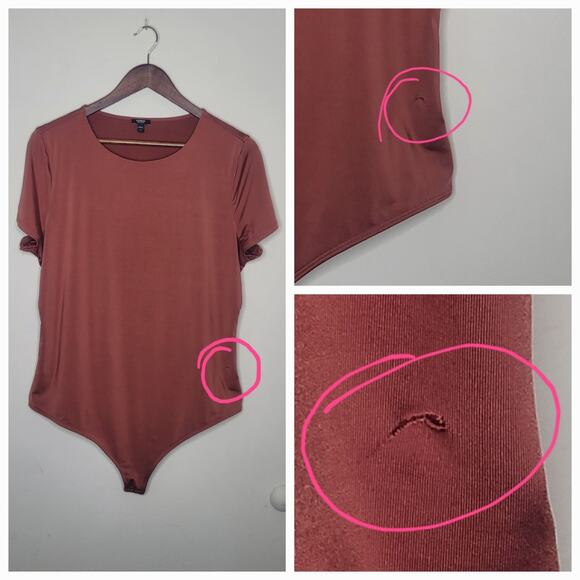 Express XL Brown Body Contour Compression Crew Neck Short Sleeve Bodysuit - Picture 5 of 10